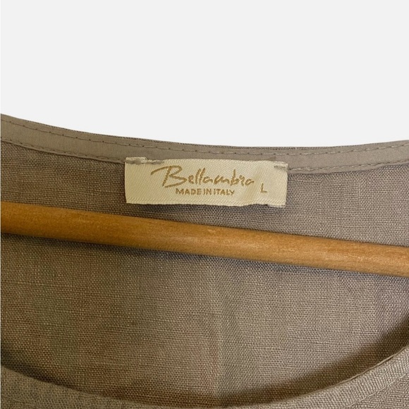 BELLA UMBRA 100% Linen Shift Dress Italy Crochet Hem Beige Tan Boho Minimalist L - Picture 4 of 7